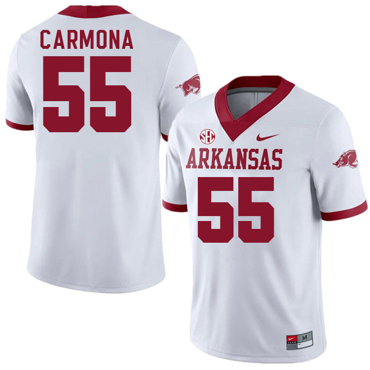 Men #55 Fernando Carmona Arkansas Razorbacks College Football Jerseys Stitched-Alternate White